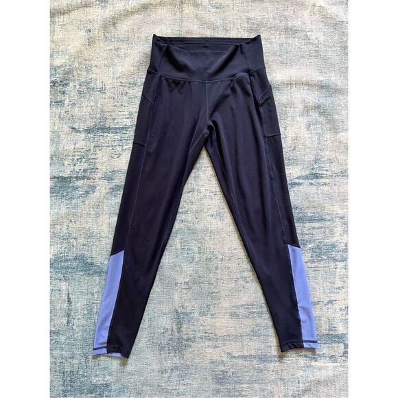 Adidas Blue Color Block Climalite Athletic Leggings w Mesh Side Pocket Medium - Picture 1 of 7
